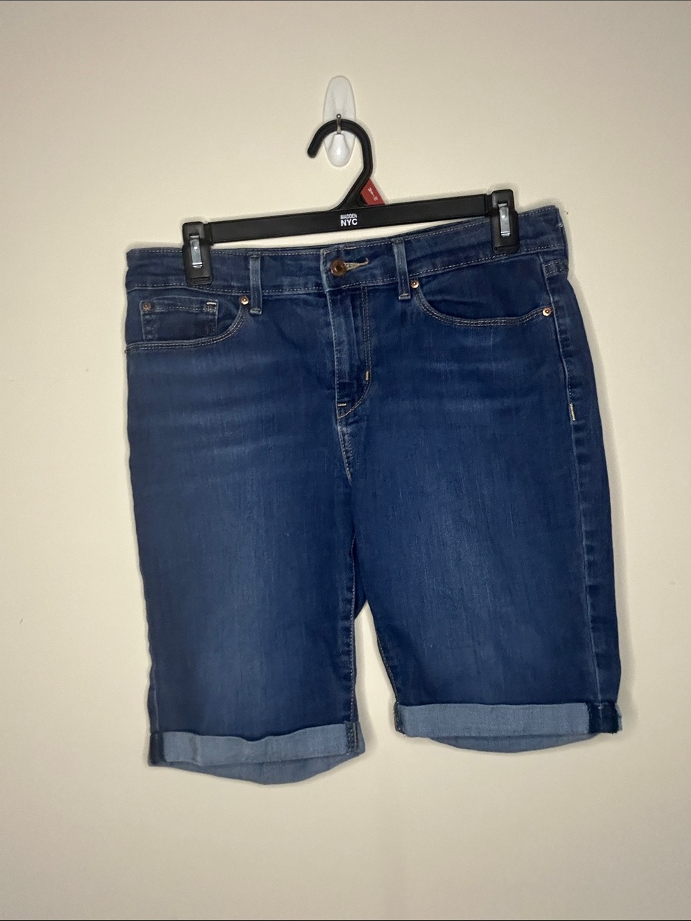 Signature by Levi Strauss Navy Blue Rolled Cuff Denim Bermudas